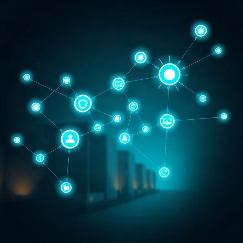 Diagrama de flujos de automatización conectados en tonos teal