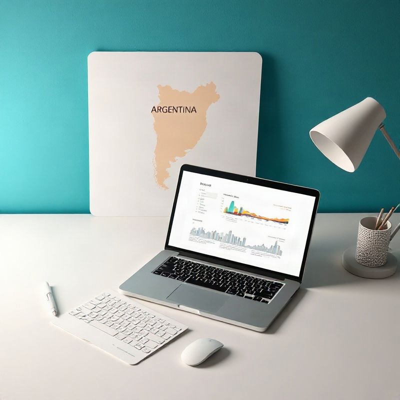 Escritorio con documentos y laptop para configurar un negocio digital en Argentina
